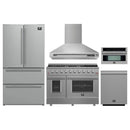Forno 5-Piece Appliance Package - 48-inch Gas Range, Hood, Refrigerator, Dishwasher and 30-Inch Microwave Oven in Stainless Steel