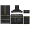 Forno 5-Piece Appliance Package - 48-Inch Gas Range, Wall Mount Range Hood, 36-Inch Refrigerator, Dishwasher, and 30-Inch Microwave Drawer in Black with Antique Brass Handle