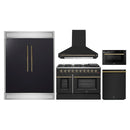 Forno 5-Piece Appliance Package - 48-inch Gas Range, Hood, Refrigerator, Dishwasher and 24-Inch Microwave Drawer in Black