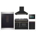 Forno 5-Piece Appliance Package - 48-Inch Gas Range, Hood, 60-Inch Convertible Refrigerator with Modern Trim, Dishwasher, and 24-Inch Microwave Oven in Black with Antique Brass Trim