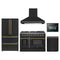Forno Galiano 5-Piece Appliance Package - 48-Inch Gas Range, 48-Inch Hood, 36-Inch Refrigerator, 24-Inch Dishwasher, & 24-Inch Microwave Oven in Black with Antique Brass Trim