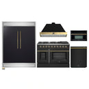 Forno 5-Piece Appliance Package - 48-Inch Gas Range, 60-Inch Convertible Refrigerator with Modern Trim, Dishwasher, and 30-Inch Microwave Oven in Black with Antique Brass Handle