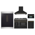 Forno 5-Piece Appliance Package - 48-Inch Gas Range, Hood, 60-Inch Convertible Refrigerator with Modern Trim, Dishwasher, and 30-Inch Microwave Oven in Black with Antique Brass Trim