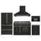 Forno Galiano 5-Piece Appliance Package - 48-Inch Gas Range, 48-Inch Hood, 36-Inch Refrigerator, 24-Inch Dishwasher, & 30-Inch Microwave Oven in Black with Antique Brass Trim
