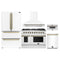 Forno 5-Piece Appliance Package - 48-Inch Gas Range, Wall Mount Range Hood, 36-Inch Refrigerator, Dishwasher, and 30-Inch Microwave Drawer in White with Antique Brass Handle