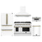 Forno 5-Piece Appliance Package - 48-Inch Gas Range, Wall Mount Range Hood, 36-Inch Refrigerator, Dishwasher, and 30-Inch Microwave Drawer in White with Antique Brass Trim