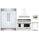 Forno 5-Piece Appliance Package - 48-inch Gas Range, Hood, Refrigerator, Dishwasher and 24-Inch Microwave Drawer in White