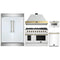 Forno 5-Piece Appliance Package - 48-Inch Gas Range, Wall Mount Range Hood, 60-Inch Refrigerator, Dishwasher, & 24-Inch Microwave Drawer in White with Antique Brass Trim