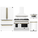 Forno 5-Piece Appliance Package - 48-inch Gas Range, Hood, Refrigerator, Dishwasher and 24-Inch Microwave Drawer in White