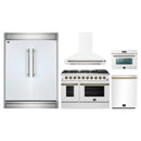 Forno 5-Piece Appliance Package - 48-inch Gas Range, Hood, Refrigerator, Dishwasher and 24-Inch Microwave Oven in White