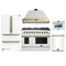 Forno Galiano 5-Piece Appliance Package - 48-Inch Gas Range, 48-Inch Hood, 36-Inch Refrigerator, 24-Inch Dishwasher, & 24-Inch Microwave Oven in White with Antique Brass Trim