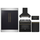 Forno 5-Piece Appliance Package - 36-inch Gas Range, Hood, Refrigerator, Dishwasher and 30-Inch Microwave Drawer in Black