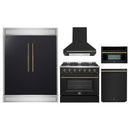 Forno 5-Piece Appliance Package - 36-inch Gas Range, Hood, Refrigerator, Dishwasher and 30-Inch Microwave Oven in Black