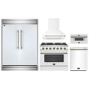 Forno 5-Piece Appliance Package - 36-inch Gas Range, Hood, Refrigerator, Dishwasher and 30-Inch Microwave Drawer in White