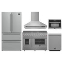 Forno 5-Piece Appliance Package - 48-inch Gas Range, Hood, Refrigerator, Dishwasher and 24-Inch Microwave Oven in Stainless Steel