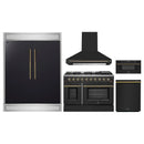 Forno 5-Piece Appliance Package - 48-inch Gas Range, Hood, Refrigerator, Dishwasher and 30-Inch Microwave Drawer in Black