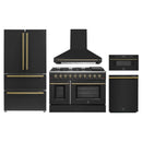 Forno 5-Piece Appliance Package - 48-inch Gas Range, Hood, Refrigerator, Dishwasher and 30-Inch Microwave Drawer in Black