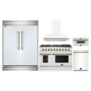 Forno 5-Piece Appliance Package - 48-inch Gas Range, Hood, Refrigerator, Dishwasher and 30-Inch Microwave Drawer in White