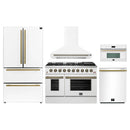 Forno 5-Piece Appliance Package - 48-inch Gas Range, Hood, Refrigerator, Dishwasher and 30-Inch Microwave Oven in White