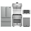 Forno 5-Piece Pro Appliance Package - 30-Inch Capriasca Gas Range, Refrigerator, Wall Mount Hood with Backsplash, 30-Inch Microwave Drawer, & 3-Rack Dishwasher in Stainless Steel