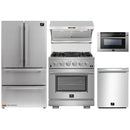Forno 5-Piece Pro Appliance Package - 30-Inch Gas Range, Refrigerator, Wall Mount Hood with Backsplash, 24-Inch Microwave Drawer, & 3-Rack Dishwasher in Stainless Steel