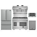 Forno 5-Piece Pro Appliance Package - 48-Inch Capriasca Gas Range, Refrigerator, Wall Mount Hood with Backsplash, 30-Inch Microwave Drawer, & 3-Rack Dishwasher in Stainless Steel