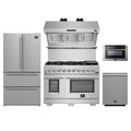 Forno 5-Piece Pro Appliance Package - 48-Inch Gas Range, Refrigerator, Wall Mount Hood with Backsplash, 24-Inch Microwave Drawer, & 3-Rack Dishwasher in Stainless Steel