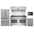 Forno 5-Piece Pro Appliance Package - 60-Inch Capriasca Gas Range, Refrigerator, Wall Mount Hood with Backsplash, 24-Inch Microwave Drawer, & 3-Rack Dishwasher in Stainless Steel