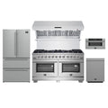 Forno 5-Piece Pro Appliance Package - 60-Inch Capriasca Gas Range, Refrigerator, Wall Mount Hood with Backsplash, 30-Inch Microwave Drawer, & 3-Rack Dishwasher in Stainless Steel