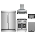 Forno 5-Piece Appliance Package - 30-Inch Galiano French Door Dual Fuel Range, Wall Mount Range Hood, 60-Inch Refrigerator, Dishwasher, and 24-Inch Microwave Oven in Stainless Steel