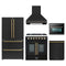 Forno 5-Piece Appliance Package - 30-Inch Galiano French Door Dual Fuel Range, Wall Mount Range Hood, 36-Inch Refrigerator, Dishwasher, and 24-Inch Microwave Oven in Black with Antique Brass Trim