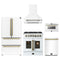 Forno 5-Piece Appliance Package - 30-Inch Galiano French Door Dual Fuel Range, Wall Mount Range Hood, 36-Inch Refrigerator, Dishwasher, and 24-Inch Microwave Drawer in White with Antique Brass Trim