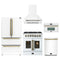 Forno 5-Piece Appliance Package - 30-Inch Galiano French Door Dual Fuel Range, Wall Mount Range Hood, 36-Inch Refrigerator, Dishwasher, and 30-Inch Microwave Oven in White with Antique Brass Trim