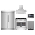 Forno 5-Piece Appliance Package - 36-Inch Galiano French Door Dual Fuel Range, Wall Mount Range Hood, 60-Inch Refrigerator, Dishwasher, and 24-Inch Microwave Drawer in Stainless Steel
