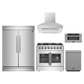 Forno 5-Piece Appliance Package - 36-Inch Galiano French Door Dual Fuel Range, Wall Mount Range Hood, 60-Inch Refrigerator, Dishwasher, and 30-Inch Microwave Drawer in Stainless Steel