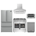 Forno 5-Piece Appliance Package - 36-Inch Galiano French Door Dual Fuel Range, Wall Mount Range Hood, 36-Inch Refrigerator, Dishwasher, and 30-Inch Microwave Drawer in Stainless Steel