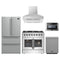 Forno 5-Piece Appliance Package - 36-Inch Galiano French Door Dual Fuel Range, Wall Mount Range Hood, 36-Inch Refrigerator, Dishwasher, and 24-Inch Microwave Drawer in Stainless Steel