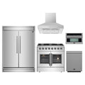 Forno 5-Piece Appliance Package - 36-Inch Galiano French Door Dual Fuel Range, Wall Mount Range Hood, 60-Inch Refrigerator, Dishwasher, and 30-Inch Microwave Oven in Stainless Steel