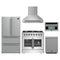 Forno 5-Piece Appliance Package - 36-Inch Galiano French Door Dual Fuel Range, Wall Mount Range Hood, 36-Inch Refrigerator, Dishwasher, and 30-Inch Microwave Oven in Stainless Steel