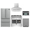 Forno 5-Piece Appliance Package - 36-Inch Galiano French Door Dual Fuel Range, Wall Mount Range Hood, 36-Inch Refrigerator, Dishwasher, and 30-Inch Microwave Oven in Stainless Steel