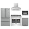 Forno 5-Piece Appliance Package - 36-Inch Galiano French Door Dual Fuel Range, Wall Mount Range Hood, 36-Inch Refrigerator, Dishwasher, and 24-Inch Microwave Oven in Stainless Steel