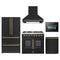 Forno 5-Piece Appliance Package - 36-Inch Galiano French Door Dual Fuel Range, Wall Mount Range Hood, 36-Inch Refrigerator, Dishwasher, and 24-Inch Microwave Oven in Black with Antique Brass Trim
