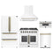Forno 5-Piece Appliance Package - 36-Inch Galiano French Door Dual Fuel Range, Wall Mount Range Hood, 36-Inch Refrigerator, Dishwasher, and 30-Inch Microwave Drawer in White with Antique Brass Trim