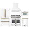 Forno 5-Piece Appliance Package - 36-Inch Galiano French Door Dual Fuel Range, Wall Mount Range Hood, 36-Inch Refrigerator, Dishwasher, and 30-Inch Microwave Oven in White with Antique Brass Trim