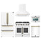 Forno 5-Piece Appliance Package - 36-Inch Galiano French Door Dual Fuel Range, Wall Mount Range Hood, 36-Inch Refrigerator, Dishwasher, and 24-Inch Microwave Oven in White with Antique Brass Trim
