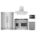 Forno 5-Piece Appliance Package - 48-Inch Galiano French Door Dual Fuel Range, Wall Mount Range Hood, 60-Inch Refrigerator, Dishwasher, and 24-Inch Microwave Drawer in Stainless Steel