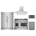 Forno 5-Piece Appliance Package - 48-Inch Galiano French Door Dual Fuel Range, Wall Mount Range Hood, 60-Inch Refrigerator, Dishwasher, and 30-Inch Microwave Drawer in Stainless Steel