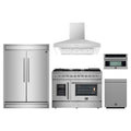 Forno 5-Piece Appliance Package - 48-Inch Galiano French Door Dual Fuel Range, Wall Mount Range Hood, 60-Inch Refrigerator, Dishwasher, and 30-Inch Microwave Oven in Stainless Steel