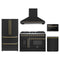 Forno 5-Piece Appliance Package - 48-Inch Galiano French Door Dual Fuel Range, Wall Mount Range Hood, 36-Inch Refrigerator, Dishwasher, and 24-Inch Microwave Drawer in Black with Antique Brass Trim