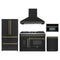 Forno 5-Piece Appliance Package - 48-Inch Galiano French Door Dual Fuel Range, Wall Mount Range Hood, 36-Inch Refrigerator, Dishwasher, and 30-Inch Microwave Oven in Black with Antique Brass Trim